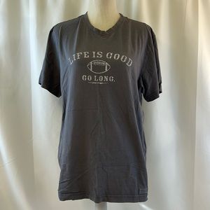 Life is Good ~ Go Long ~ Men’s Gray Football V-Neck T-shirt Size Large